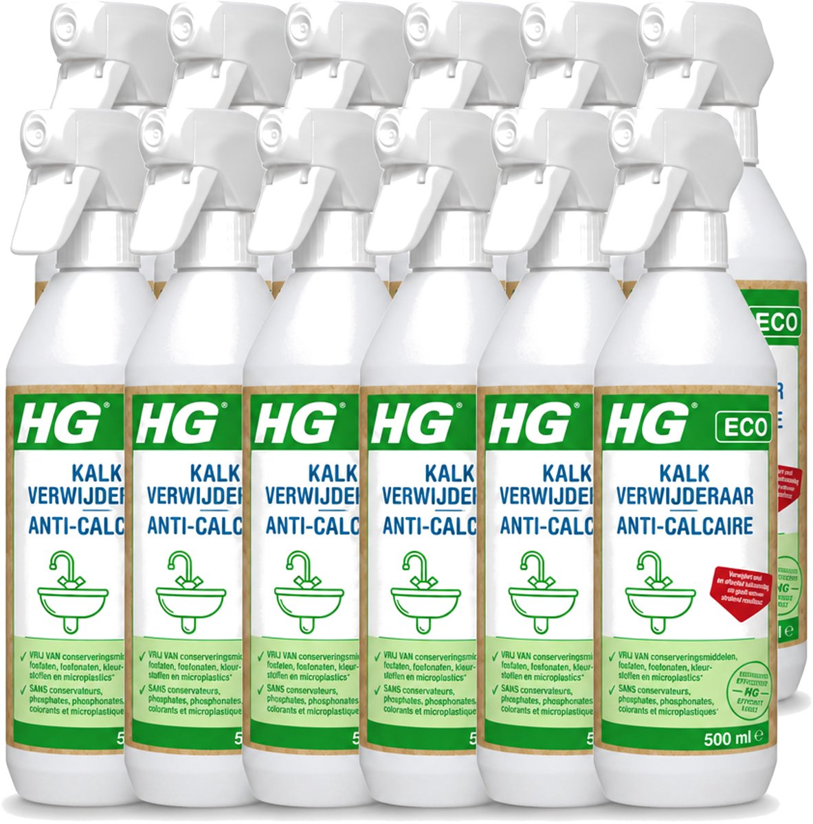 12 x HG ECO - Kalkverwijderaar - Snel & Effectief - Glanzend Resultaat - 500 ml - Voordeelverpakking - 12 stuks