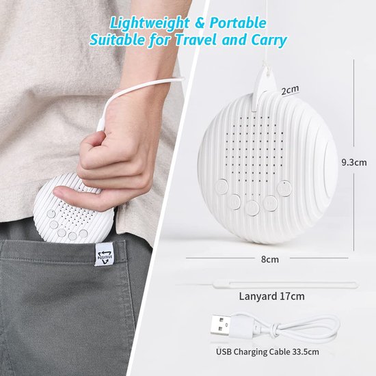 White Noise Machine – 10 Rustgevende Geluiden – Timer en Geheugenfunctie – USB Oplaadbaar – Wit — afbeelding 3