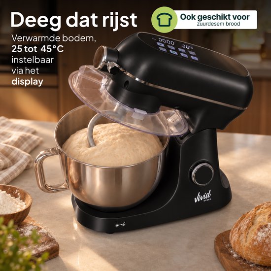Vivid Green Luxe Keukenmixer - Touchscreen Display - 7L Mengkom - 11 Snelheden - Vaatwasserbestendig - Keukenmachine - Keukenrobot - Zwart van Vivid Green — afbeelding 4