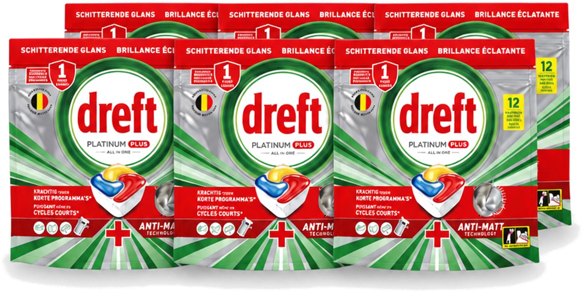6 x Dreft – Vaatwastabletten – Platinum Plus All-in-One – Lemon – 12 Tabletten - Voordeelverpakking - 6 stuks