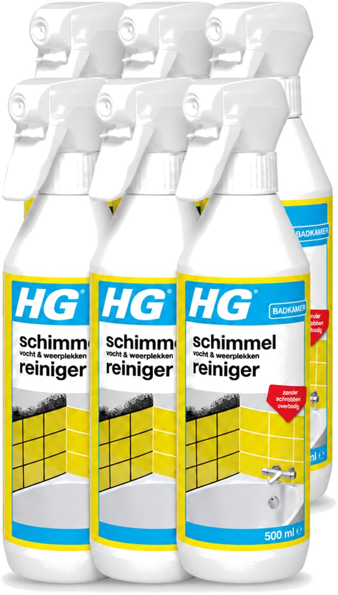 6 x HG - Badkamer - Schimmel, Vocht En Weerplekkenreiniger - Maakt Schrobben Overbodig - 500 ml - Voordeelverpakking - 6 stuks