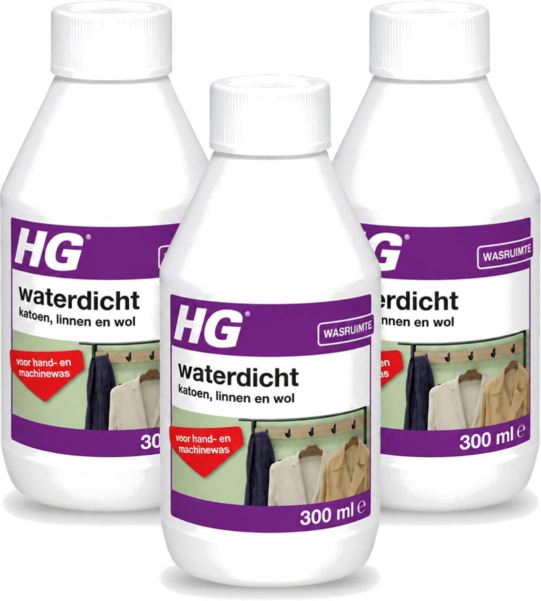 3 x HG - Wasruimte - Waterdicht Katoen, Linnen & Wol - Voor Hand & Machine Was - 300 ml - Voordeelverpakking - 3 stuks