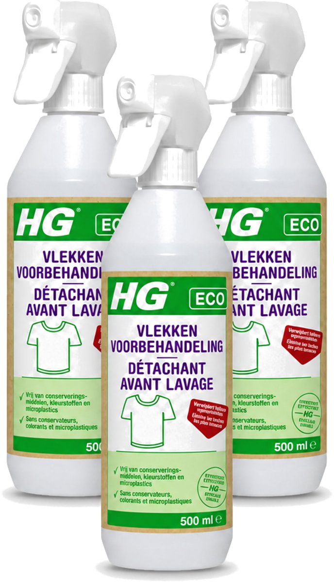 3 x HG ECO - Vlekken Voorbehandeling - Duurzame Vlekkenverwijderaar - 500 ml - Voordeelverpakking - 3 stuks