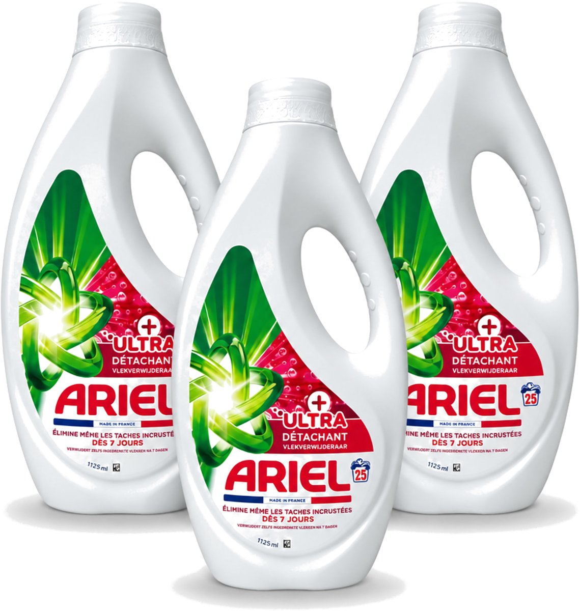 3 x Ariel – Vloeibaar Wasmiddel – Ultra Vlekverwijderaar – 1125 ml – 25 wasbeurten - Voordeelverpakking - 3 stuks