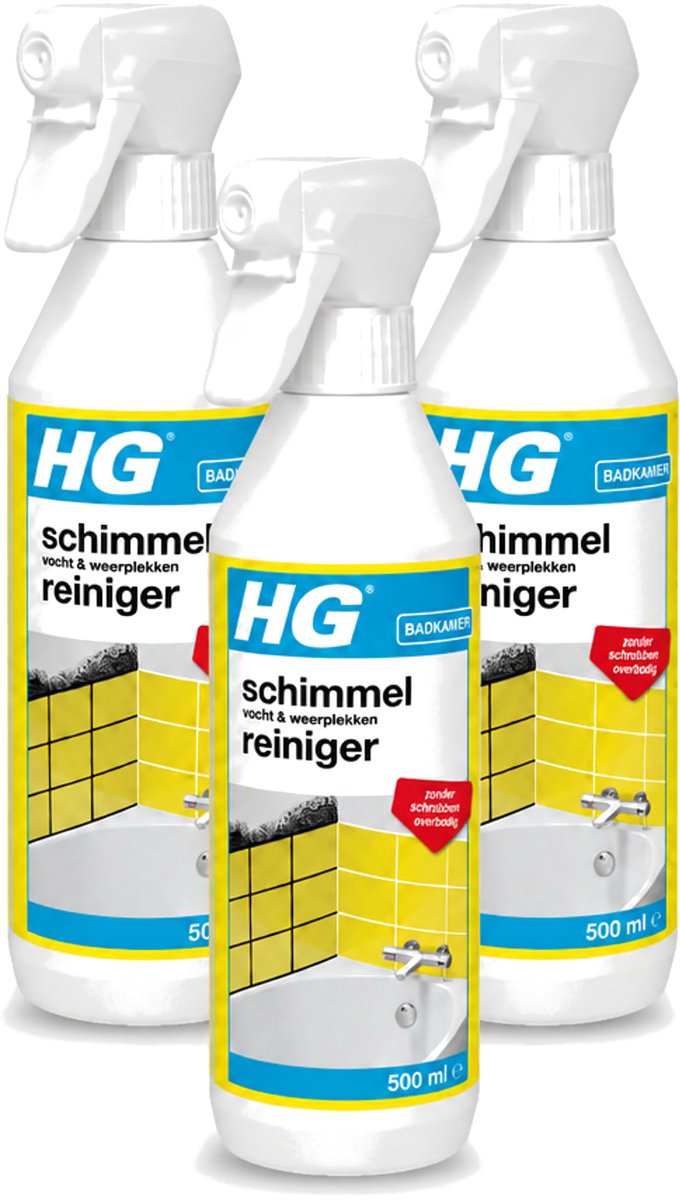 3 x HG - Badkamer - Schimmel, Vocht En Weerplekkenreiniger - Maakt Schrobben Overbodig - 500 ml - Voordeelverpakking - 3 stuks