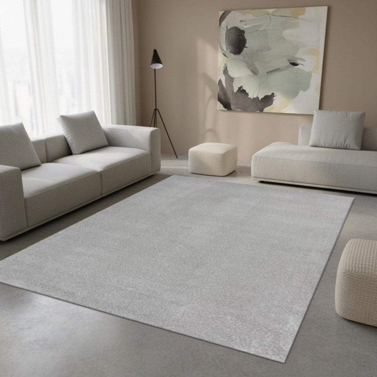 TapisTrend Designer tapijt Zilver 200 cm rond Modern, massief zilvergrijs, dik vloerkleed voor de woonkamer, slaapkamer en eetkamer