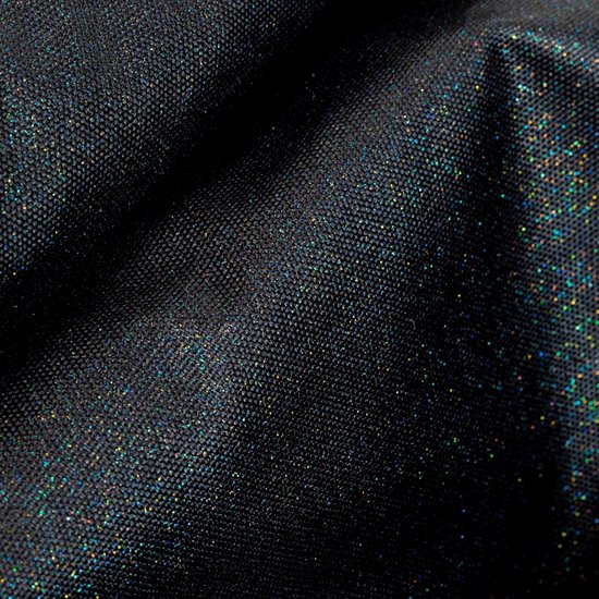 Zwarte rugzakstof met een fijne textuur en een subtiele regenboogglans.