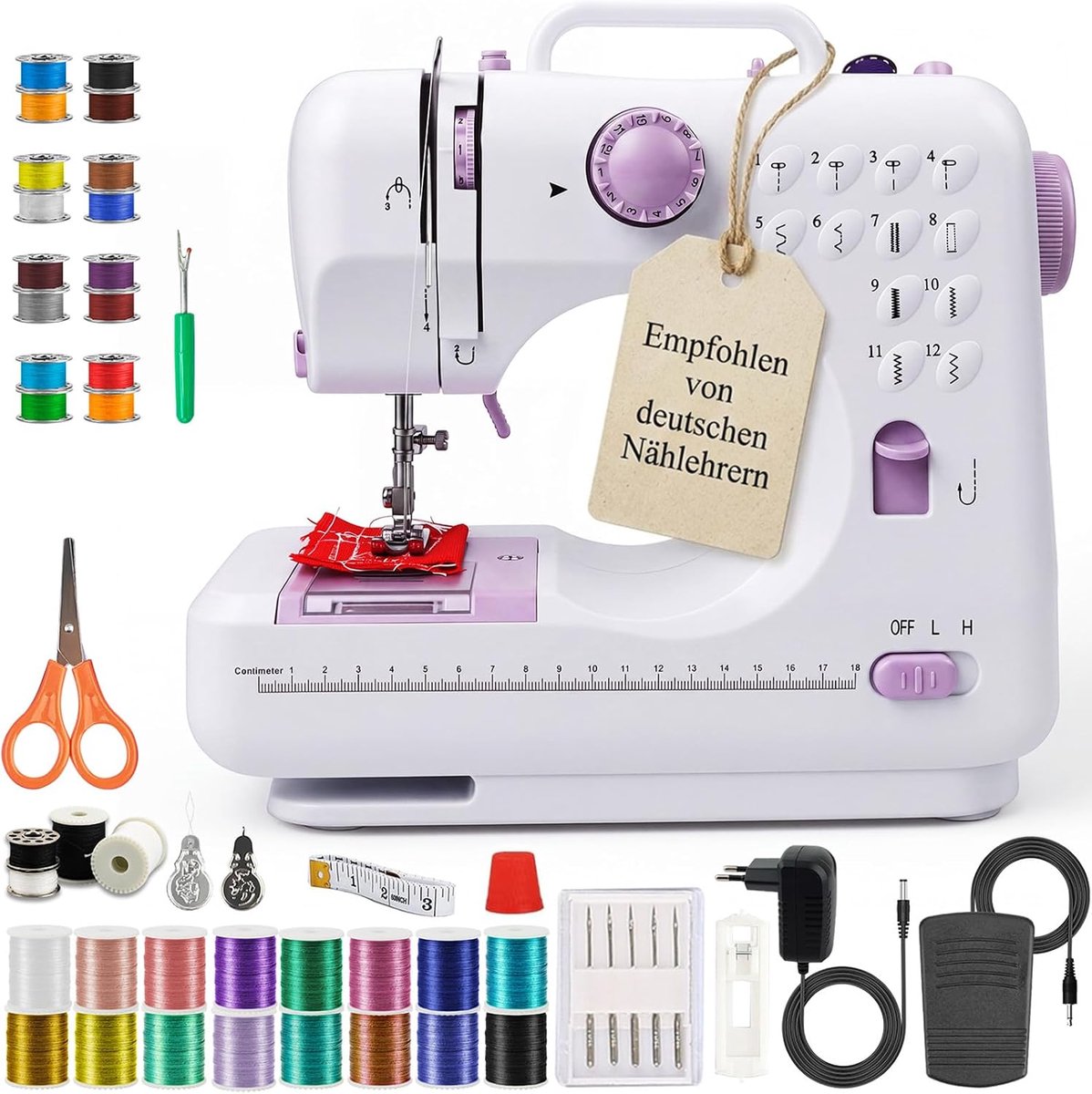 Naaimachine voor beginners, mini, elektrisch, 12 steken, 46-delige