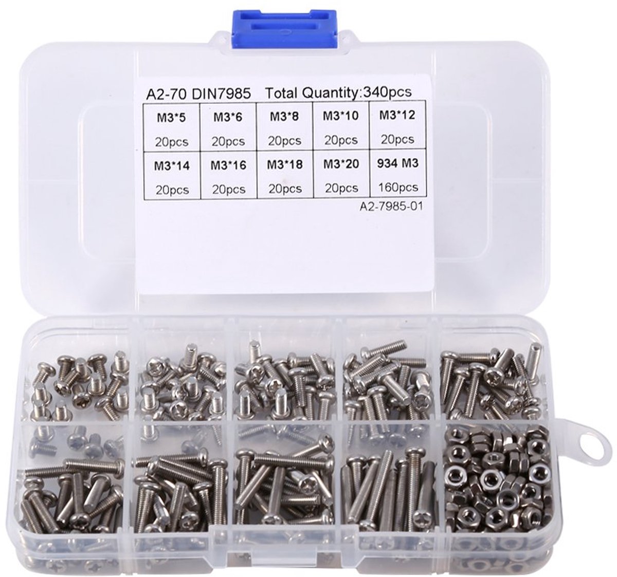 340 Stuks M3 RVS Schroeven en Moeren Assortiment Kit Set Pan Head Schroeven Set, Machine Schroeven