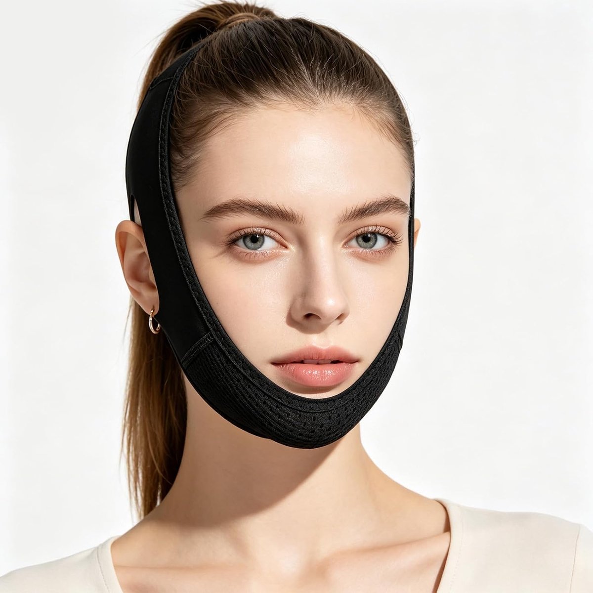 1PCS Herbruikbaar V-Gezichtsmasker, V-Vormig Gezichtsmasker voor Gezichtscontouren, Dubbele Kin Verwijderaar, Huidversteviging en Comfortabel Gebruik voor Dagelijks Gebruik, Zwart