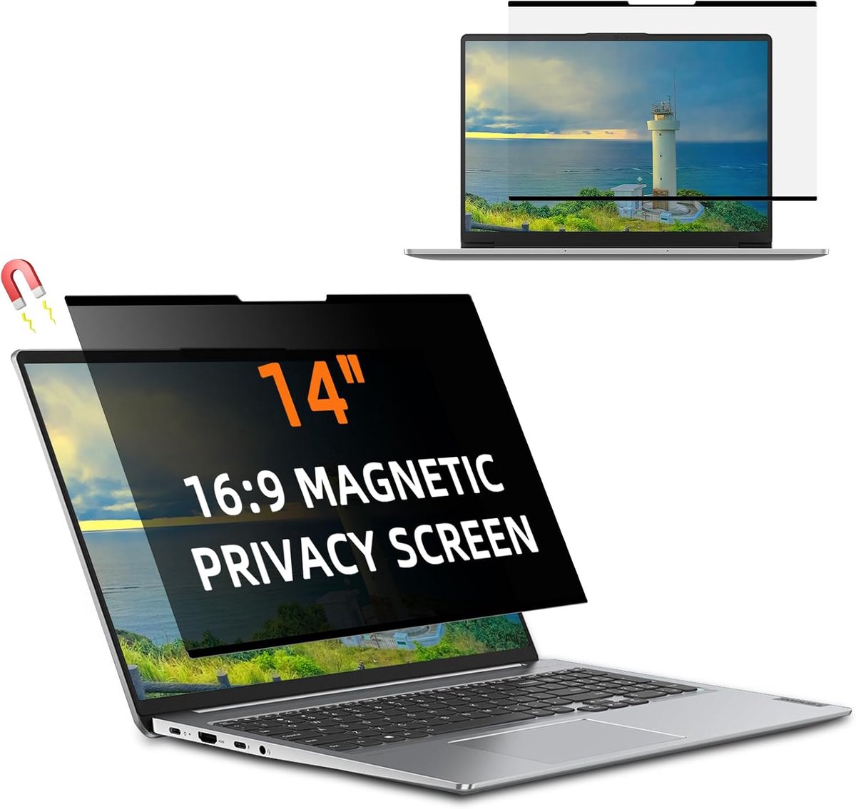 Inkijkbescherming voor 14 inch laptop 16:9, afneembare privacyfolie, anti-blauw licht, verblindingsbescherming, displaybescherming voor HP/Dell/Acer/Asus/Thinkpad/Envy/Xps