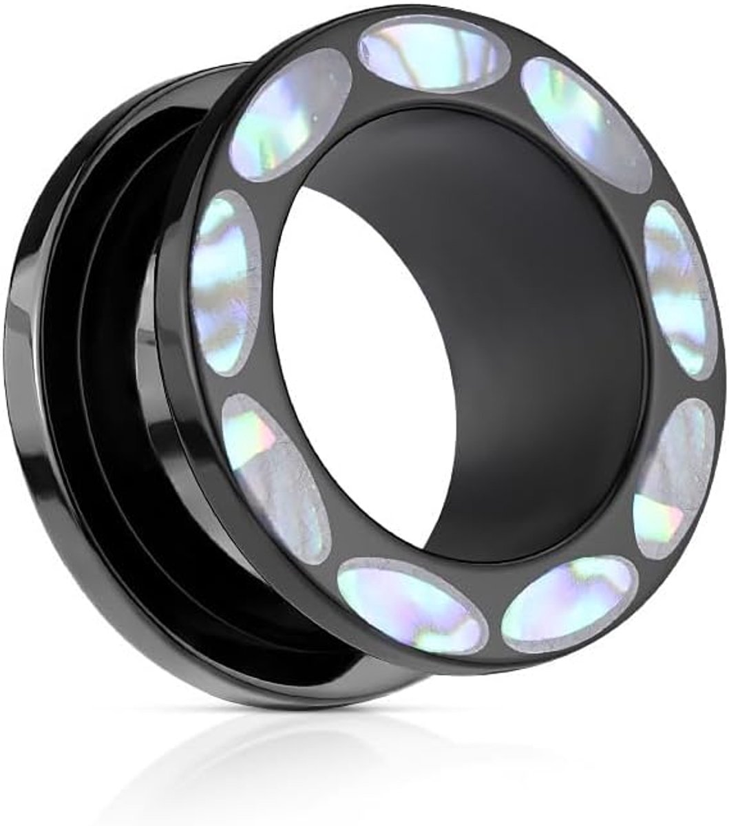 Abalone rand zwart acryl oorpiercing oor-sieraden Screw Fit Tunnel Schroefsluiting 8-16 mm