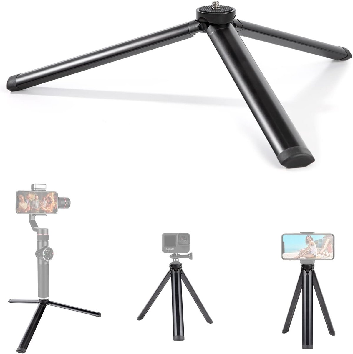 Mini Mobile Stand Stand Stand Camera in aluminiumlegering met 1/4 inch schroef compatibel met Gopro telefoon Cardan stabilisator lengte 18 cm zwart