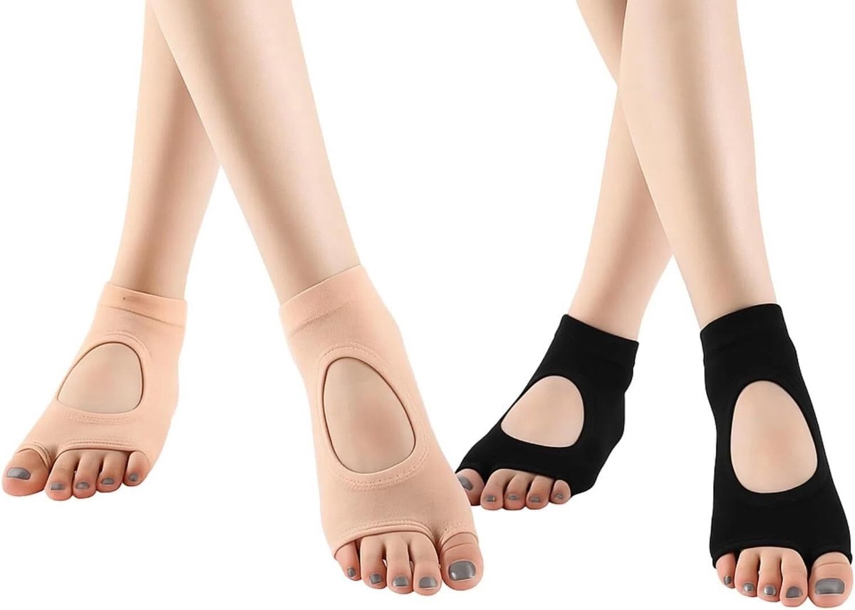 Sokken voor dames yoga – korte sokken katoen 2 paar – ademend en zweetabsorberend – maat one size – geschikt voor yoga, pilates en fitness