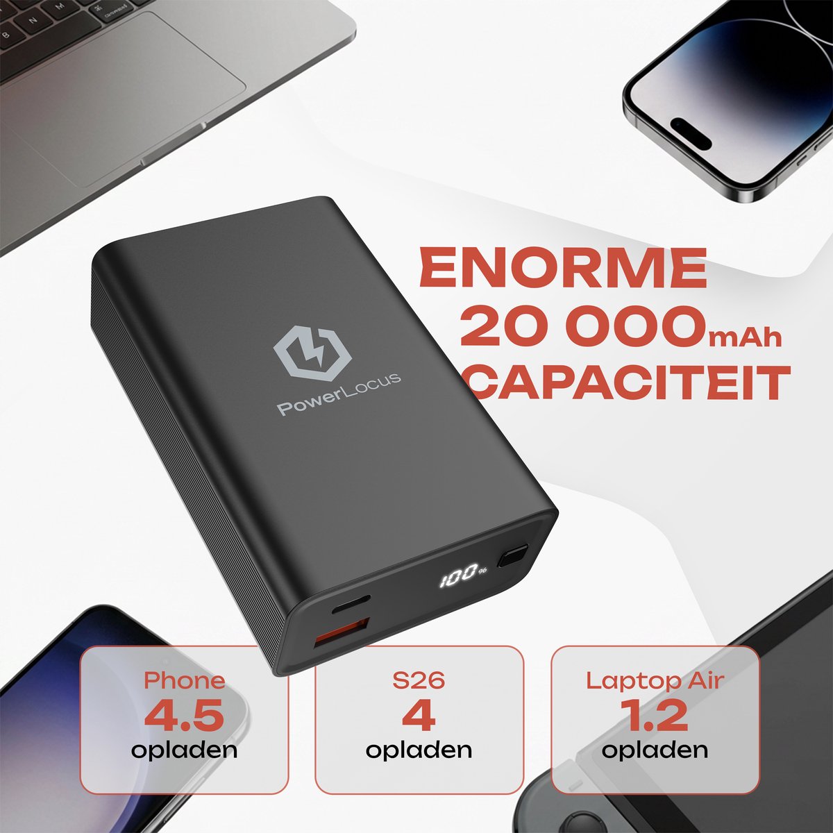 PowerLocus Powerbank 20000mAh – 65W PD Fast Charging Externe Accu – Geschickt voor Laptops - Draagbare Oplader voor Laptop, Telefoon, Tablet – Display – Noodpakket met USB-C Snellader Kabel — cadeau in Gadgets - foto 7