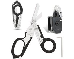 Medische Schaar Inc. Draaghoes - EHBO - Verpleegkundige - Verbandschaar - Traumaschaar - Gordelsnijder - Survival Multitool zakmes - Raptor Rescue - Inclusief stelsleutel - Zwart - RVS schaar voor en kamperen - Met 5 cm liniaal en gordelsnijder