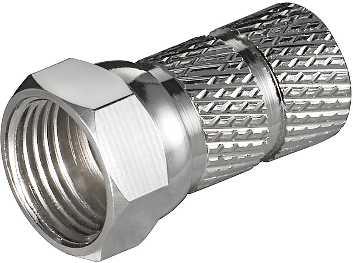 Goobay F-connector 6,5 mm, 75 ohm, zink met schroefdraad en nikkelcontacten, 1 ring, 100 stuks