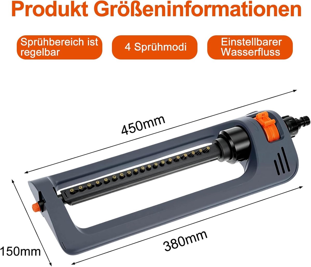 Vierkante sproeier, gazonsproeier, 19 uitlaatsproeiers, tuin, vierkante gazonsproeier, met metalen filter, voor gelijkmatige oppervlaktebewatering tuin, velden