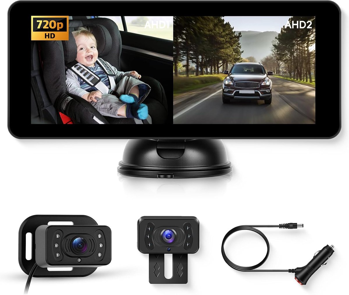 Babycamera 720P met Achteruitrijcamera - 6.86 Inch Spiegelmonitor - IR Nachtzicht - ShopVlot