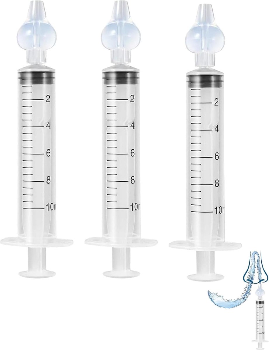 SnelShoppen - 3 stuks neusspoeler, 10 ml, professionele neusreiniger, herbruikbaar en veilig, siliconen mondstuk voor baby's, kinderen en volwassenen,
