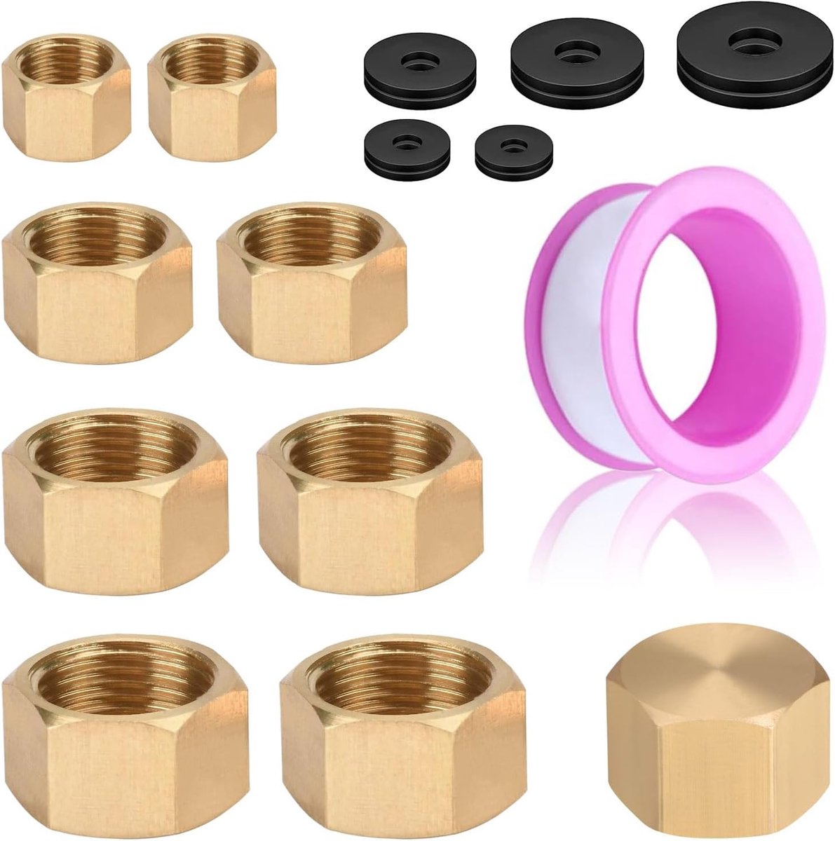Hexagonale buiskappen 10 stuks - messing met afdichtkap - hoge kwaliteit - ShopVlot
