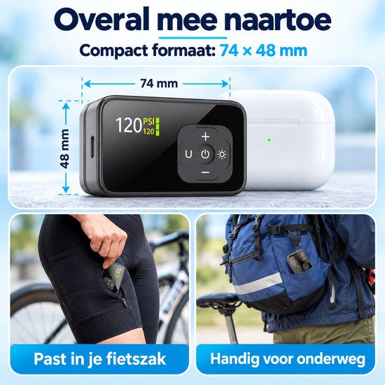 YQLAFT Elektrische Fietspomp - Luchtcompressor Bandenpomp - Intelligente drukinstelling - Maximaal tot 120 PSI - Bandenpomp - Luchtcompressor - Automatisch uitschakelen - Geschikt voor racefietsen, mountainbikes, elektrische fietsen en ballen — afbeelding 2