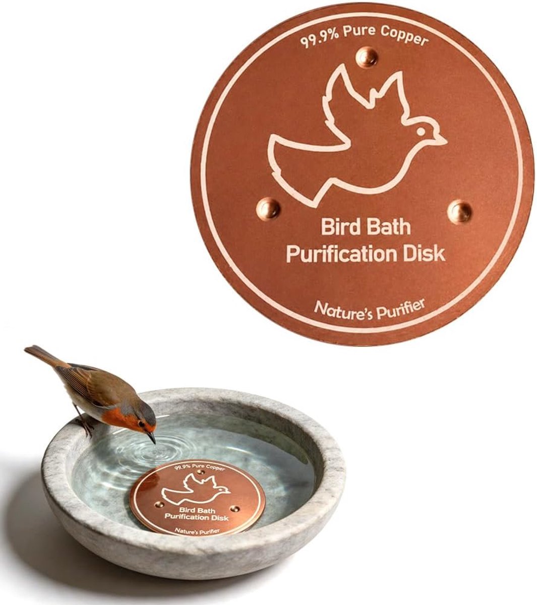Bath Cleaner van Koper – Vogelbad Reiniger voor Helder Water tot 14 Dagen, Decoratieve Koperen Vogelbad Accessoire voor Tuin, Fontein en Waterschaal