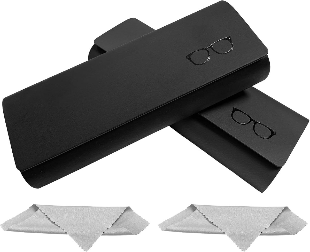 2 stuks harde etui voor brillen, PU hardshell etui, draagbare brillenkoker met reinigingsdoekje voor dames en heren