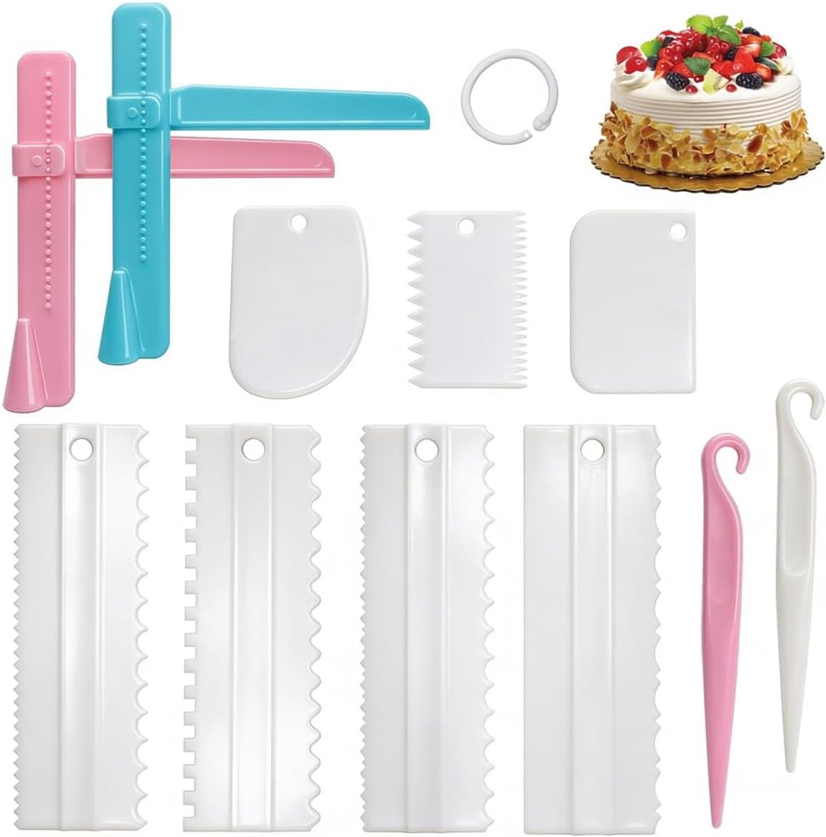 SnelShoppen - 11-delige Plastic Cake Spatula Set - Verstelbare Buttercream Scrapers voor Taartdecoratie, Cakes, Bakken - Veilig en Duurzaam - Ideaal v