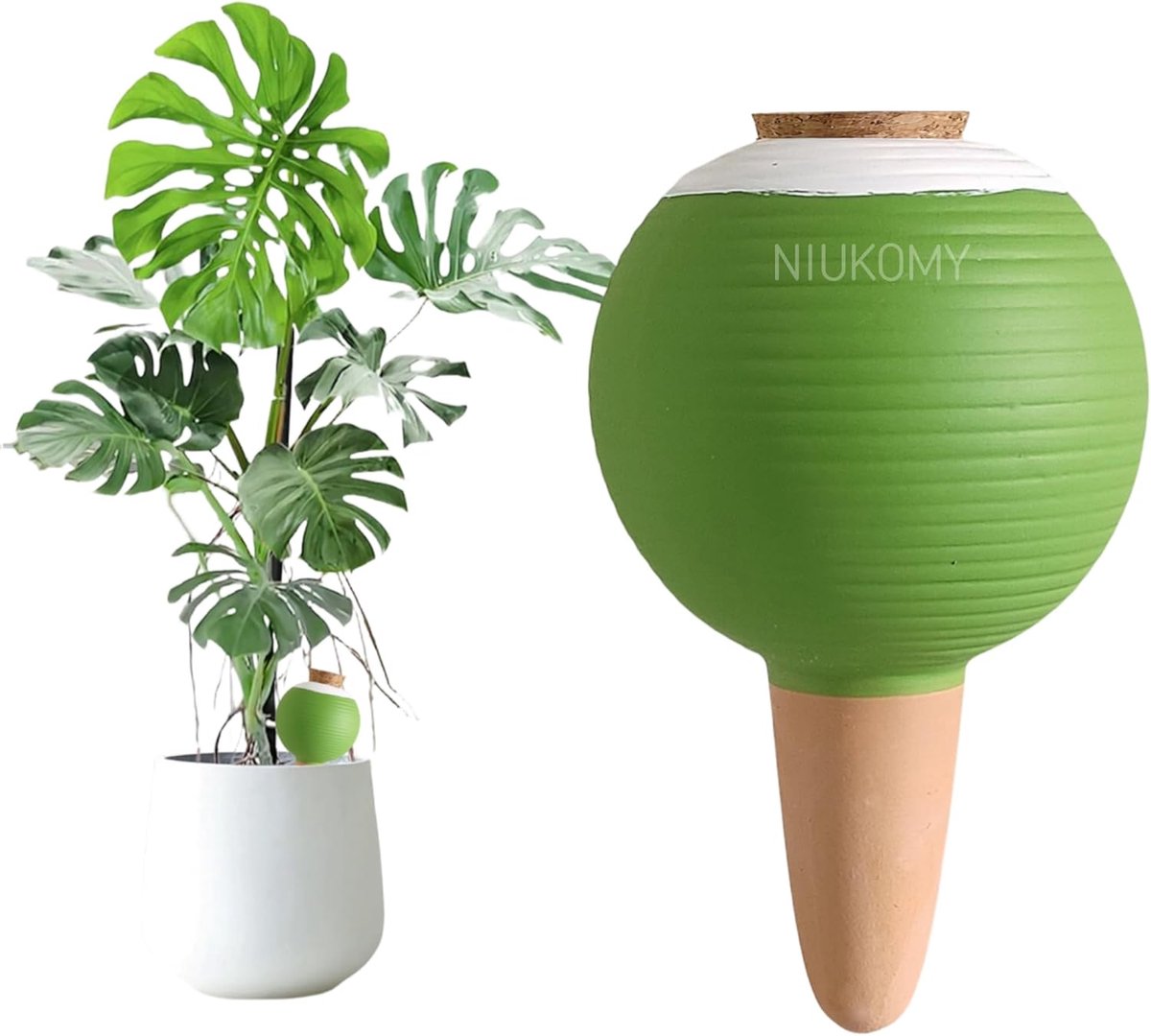 SnelShoppen - Grote Automatische Irrigatie Ball Clay Waterdispenser voor Potplanten, Terracotta Irrigatie Cone met Kurk, 450 ml voor Vakantie, Kantoor
