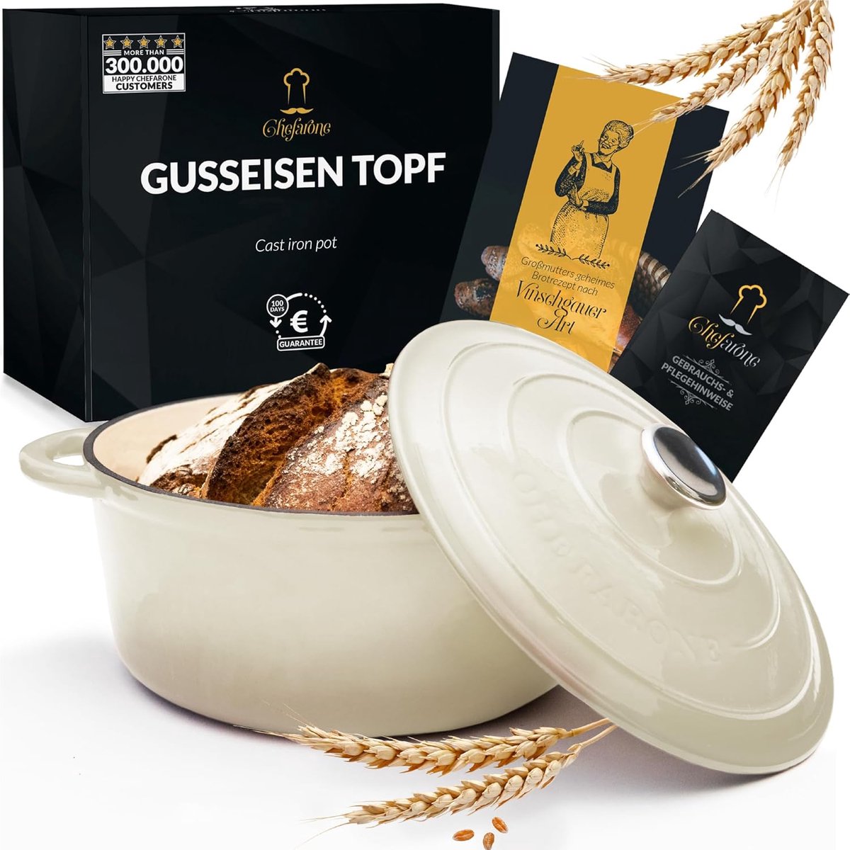 SnelShoppen - Emaillle Cast Iron Pan 26 cm - 4.7 L Stoofpan met Deksel - Inductie Geschikt - Gietijzeren Casserole - Brood Bakpan - Multifunctionele K