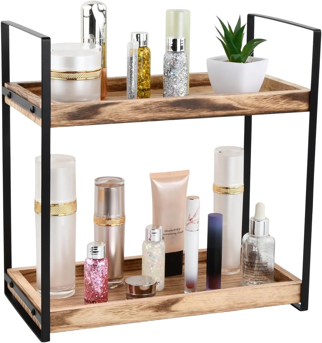 Houten staande plank 2 niveaus - multifunctioneel - ideaal voor cosmetica en kruiden - ShopVlot