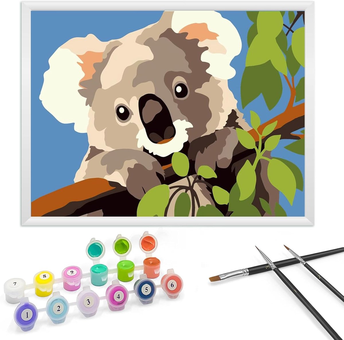 SnelShoppen - Schilderen op Nummer voor Kinderen 5-7 Jaar, Grijze Koala, Inclusief Lijst, 3 Penselen en Acrylverf, 18x24 cm, Creatief Cadeau voor Meis
