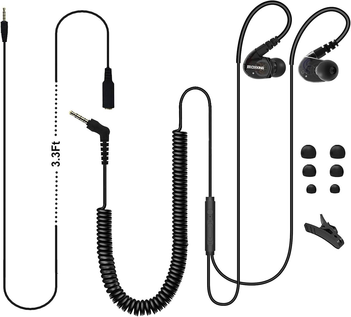 SnelShoppen - Long Cable TV Hoofdtelefoon met 4.8m Verlengkabel, In-Ear Oordopjes, 3.5mm Audio Jack, Metalen Stereo Geluid, Ideaal voor TV Kijken (Zwa