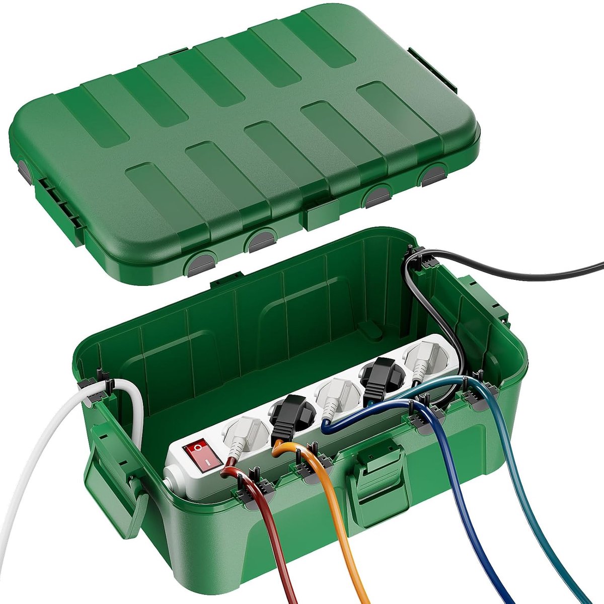 SnelShoppen - Extra Large Power Extension Cord Socket 32x22x13cm, Waterdichte Elektrische Aansluitdoos IP54 voor Buiten, 6 Ingangen, Groene Kabelconne