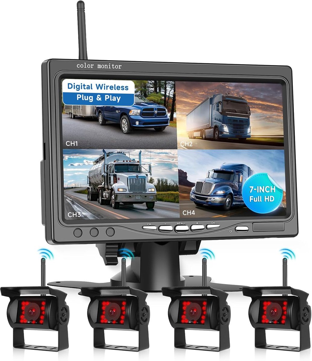 Draadloze Achteruitrijcamera 7 Inch IPS - IP68 Waterdicht - 1080P Nachzicht - Betrouwbare Signaalverbinding - ShopVlot