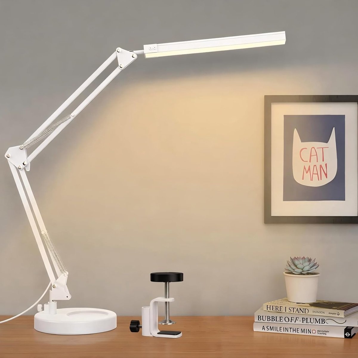 SnelShoppen - SKYLEO LED Bureau Lamp met Basis en Klem - Oogbescherming LED Lamp - Multi-Angle Verstelbare Werkverlichting - 3 Lichtmodi x 10 Helderhe