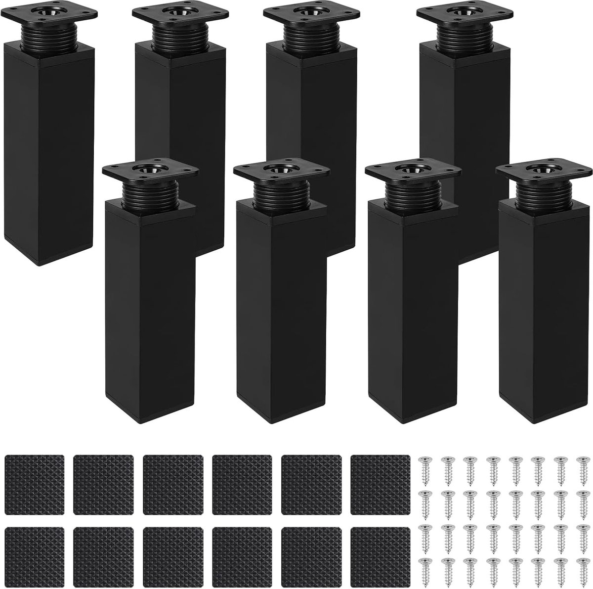 SnelShoppen - Set van 8 Verstelbare Zwarte Metalen Meubelpoten 40 x 40 x 120 mm - Hoogwaardige Aluminium en Kunststof - Perfect voor Kasten, Tafels en