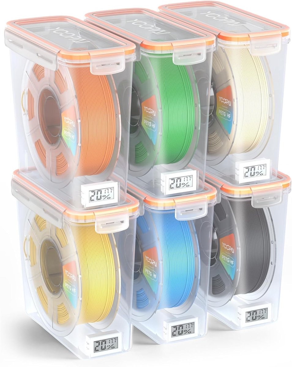 SnelShoppen - Filament Opslagebox met Temperatuur- en Vochtigheidsmonitor, Luchtdichte 3D Filament Container voor 1 kg Spoelen 1.75 mm, Vocht- en Stof