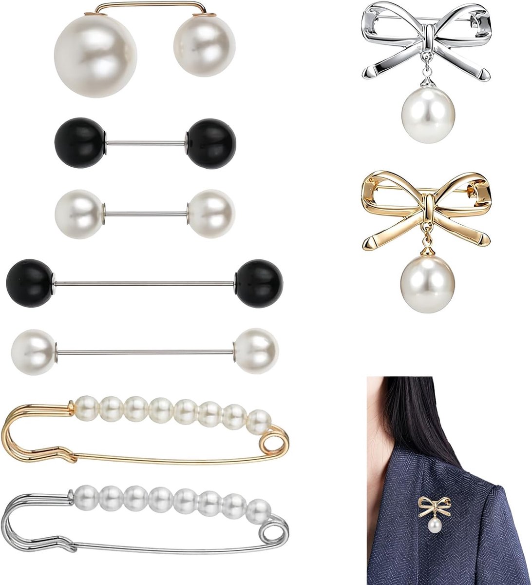 Knopen dames set 9 stuks beige decoratieve veiligheidsspelden elegante broche clips met parel ontwerp voor kleding jurk rok trui tas hoed accessoires stijlvol en duurzaam