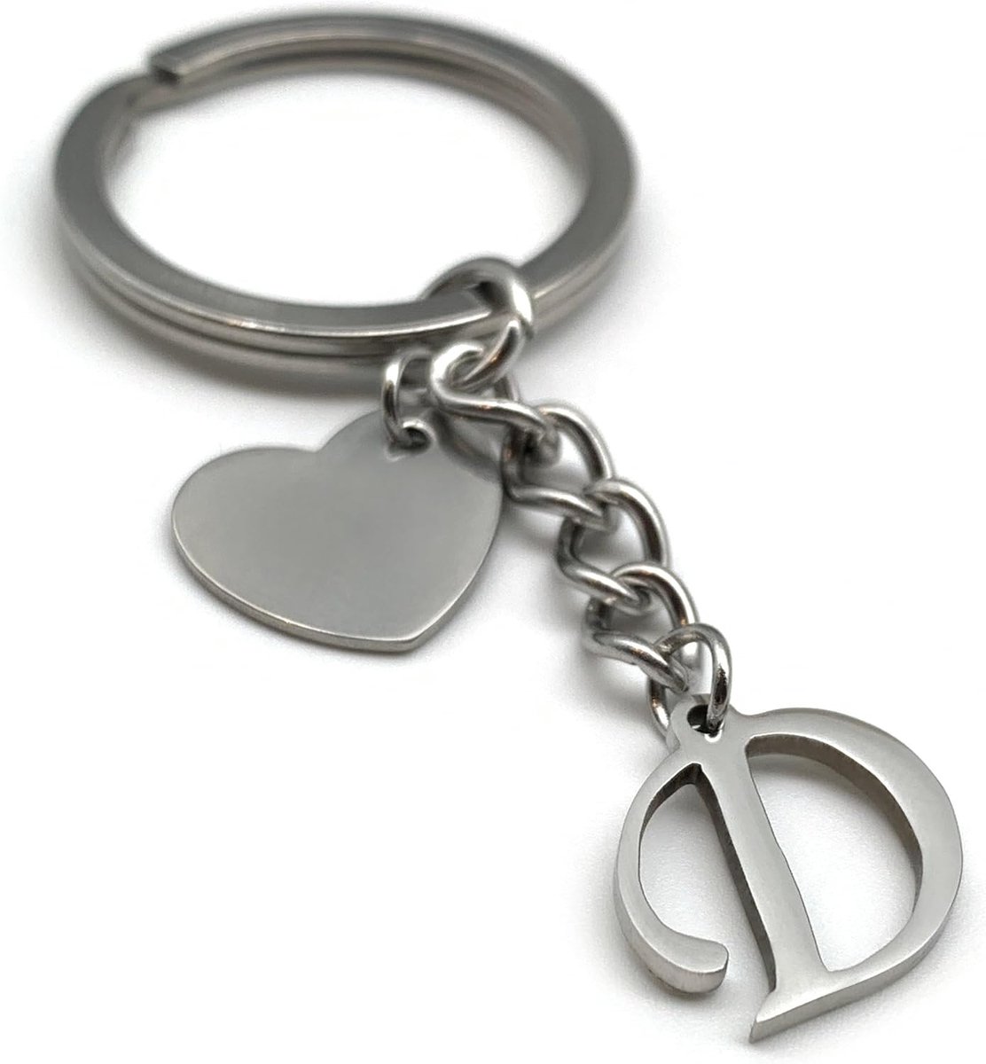 Letter en hart A-Z letters naam - Handgemaakte roestvrijstalen hanger - Cadeau vriendin vriend partner auto