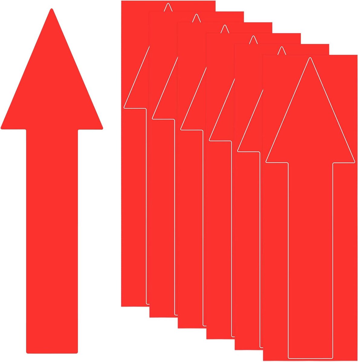 6 stuks pijlstickers, 300 x 90 mm, pvc, waterdicht, zelfklevend, richtingspijlen, verwijderbare, directionele vloerstickers, stickers voor muurmarkering/verkeersbord [rood]