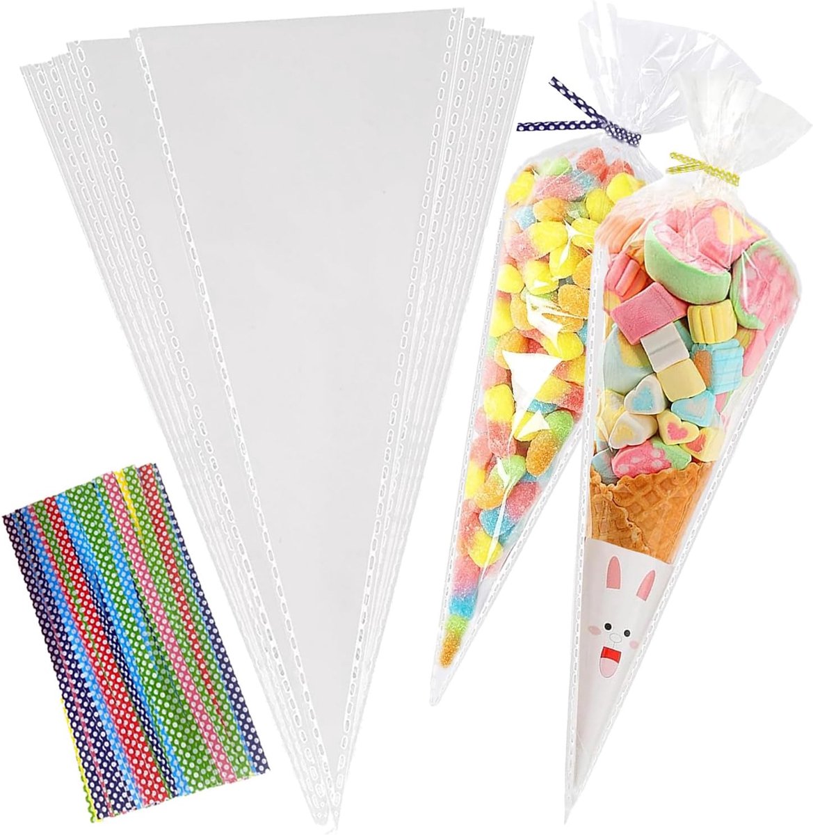 16 × 30 cm Crystal Clean Cone Bags, 100 stuks snoepzakken cellofaankegels voor snoep, driehoekige transparante zoete kegels voor Halloween, kerstfeest snacks, chocolaatjes, snoep en nog veel meer
