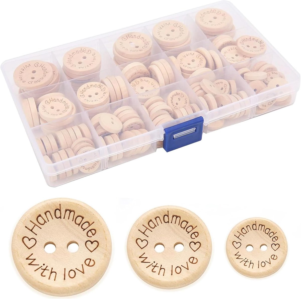 Knopen, 150 stuks, natuurlijke houten knopen, ronde vorm, handgemaakte knopen, groot en kleine knop, 2 gaten, voor naaien, handwerk, scrapbooking en knutselen, ornamenten, handgemaakt