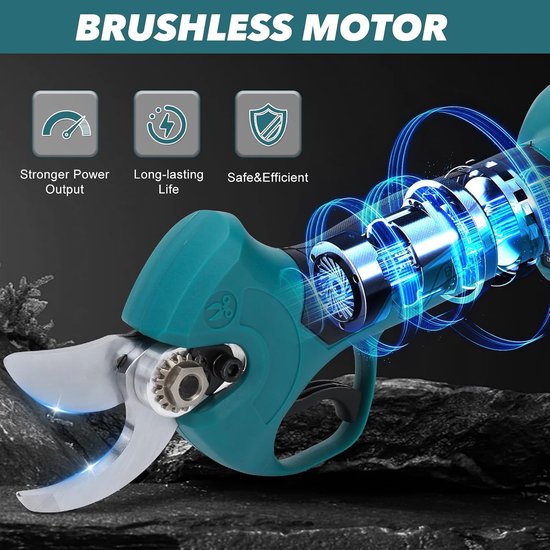 Compatibel met Makita 18 V, Max 45 mm snijdiameter, 1500 W borstelloze motor, SK5 messen, elektrische snoeischaar voor tuin en boomsnoeien (twee accu's) — afbeelding 2