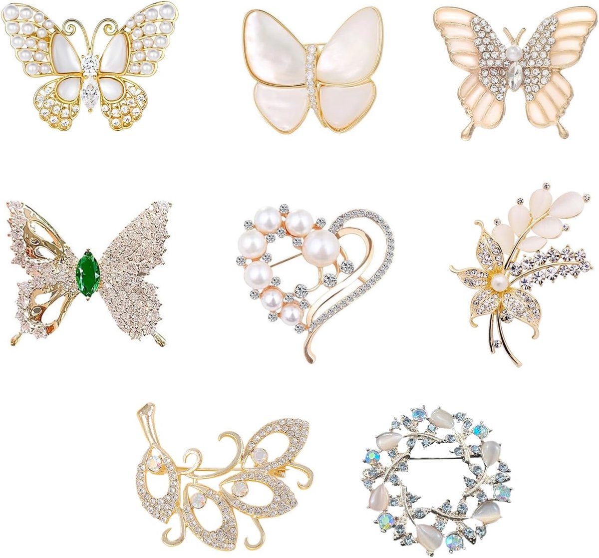 4 Stuks Bloembroche En 4 Stuks Vlinderbroche, Elee Broche, Kingdecoratieve Broche, Glanzende Broche, Diamanten Set Broche