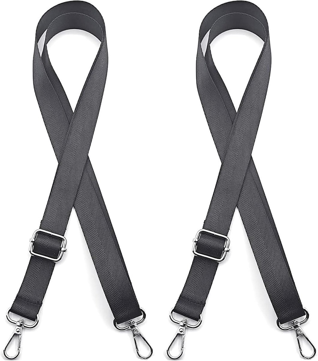 2 stuks schouderriemen voor tas, 2,5 cm, universeel, duurzaam, veelzijdig, verstelbare schouderriem, modieuze vervanging, verstelbaar, zwart, schouderriem met zilveren karabijnhaak voor tas