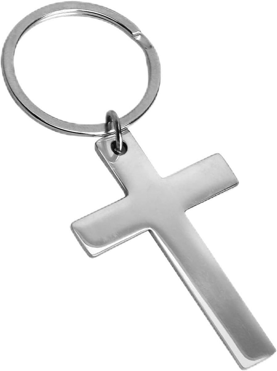 Sleutelhanger zilver, christelijke sleutelhanger, Christus Jezus kruishanger bedeltje, minimalistisch uniseks design, cadeau voor mannen vrouwen voor doop, communie, Kerstmis