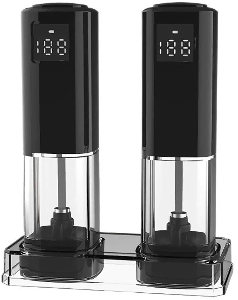 Salz-/Pfeffermühle Elektrische Salz- und Pfeffermühle 2er Set mit USB-C-Ladestation Wiederaufladbarkeit, Einhandbedienung durch Schwerkraft,Salzmühle, Adjustable Gewürzmühle