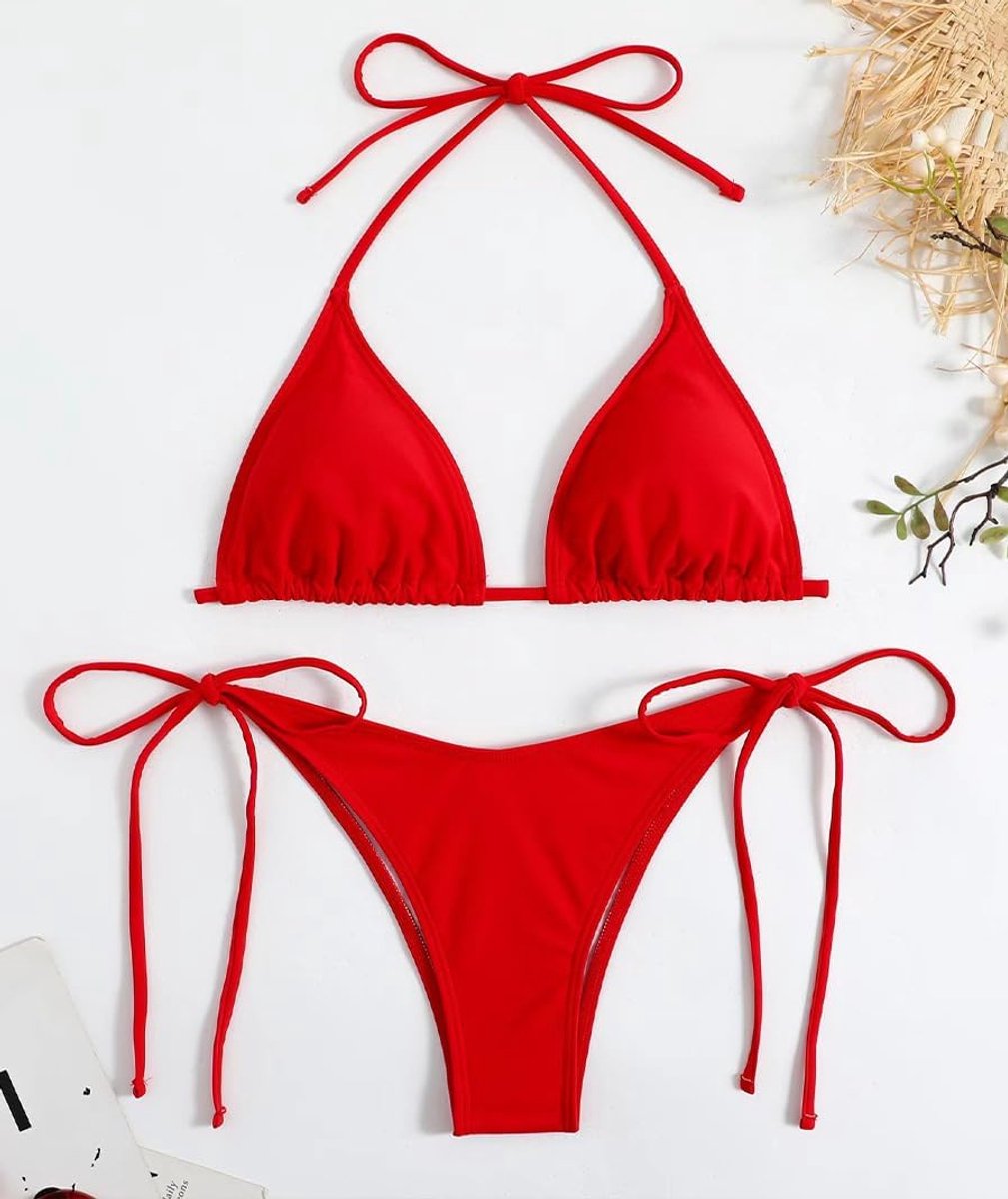 Bikini's voor dames, push-up bikini, tweedelig, beha en broekje, hoge taille, basic, voor dames, tweedelig, driehoekig, gevoerd, Braziliaanse tops, badpak met bekleding